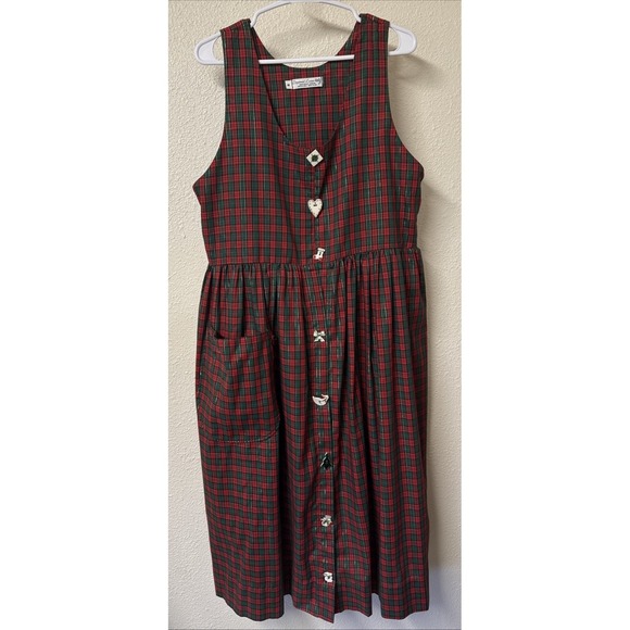 Dogwood Lane Dresses & Skirts - VTG Dogwood Lane Jumper Dress Pinafore Cottagecore Painted Buttons Holiday Plaid